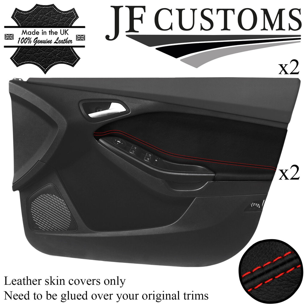 RED STITCH 2X FRONT DOOR TRIM COVERS FOR FORD FOCUS MK3 11-14 5DR JF1 CUSTOM NEW
