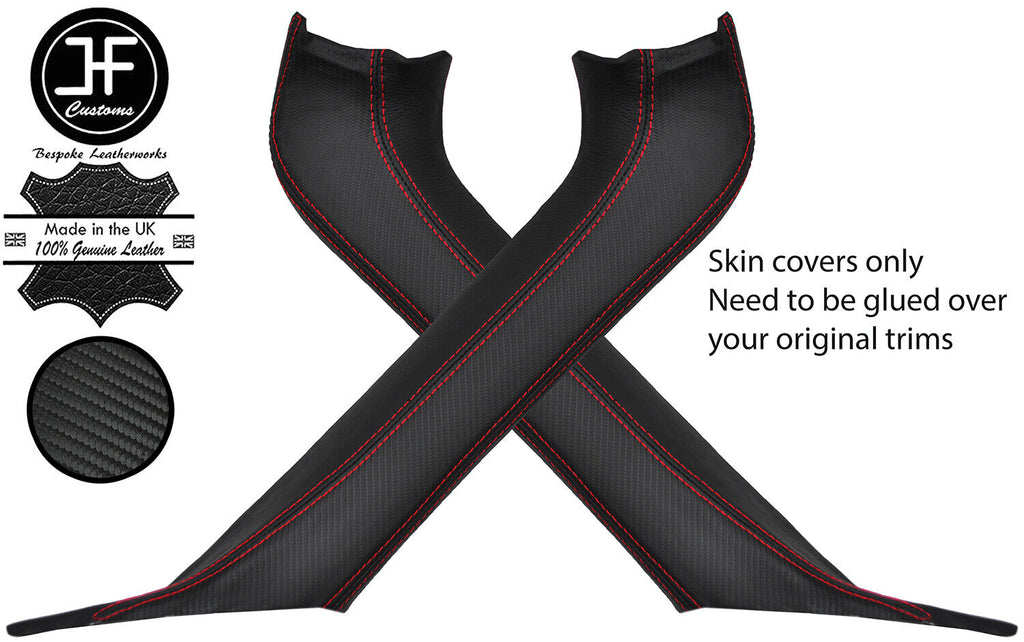 RED STITCH 2X PILLAR LEATHER & CARBON VINYL COVERS FITS TOYOTA MR2 MK3 00-07