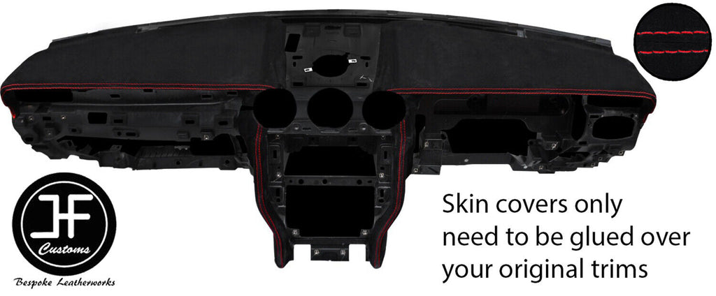 RED STITCH 2X TOP DASH PADS RADIO TRIM SUEDE COVERS FOR FORD MUSTANG 15-19