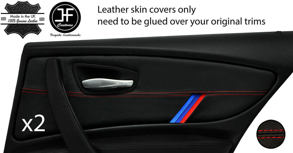 RED STITCH TRI STRIPE 2X REAR DOOR CARD TRIM LEATHER COVERS FOR BMW 1 E87 04-12