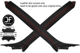RED STITCH 2X A PILLAR LEATHER COVERS FOR JAGUAR DAIMLER SOVEREIGN MK2 73-79