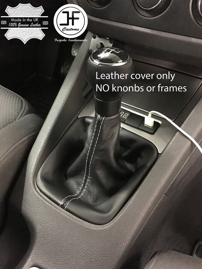 WHITE STITCH FITS VW VOLKSWAGEN GOLF Mk5 JETTA TOP GRAIN LEATHER GEAR GAITER