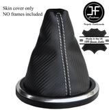 WHITE STITCH CARBON FIBER VINYL GEAR GAITER FITS FORD FIESTA MK6 FUSION 02-08