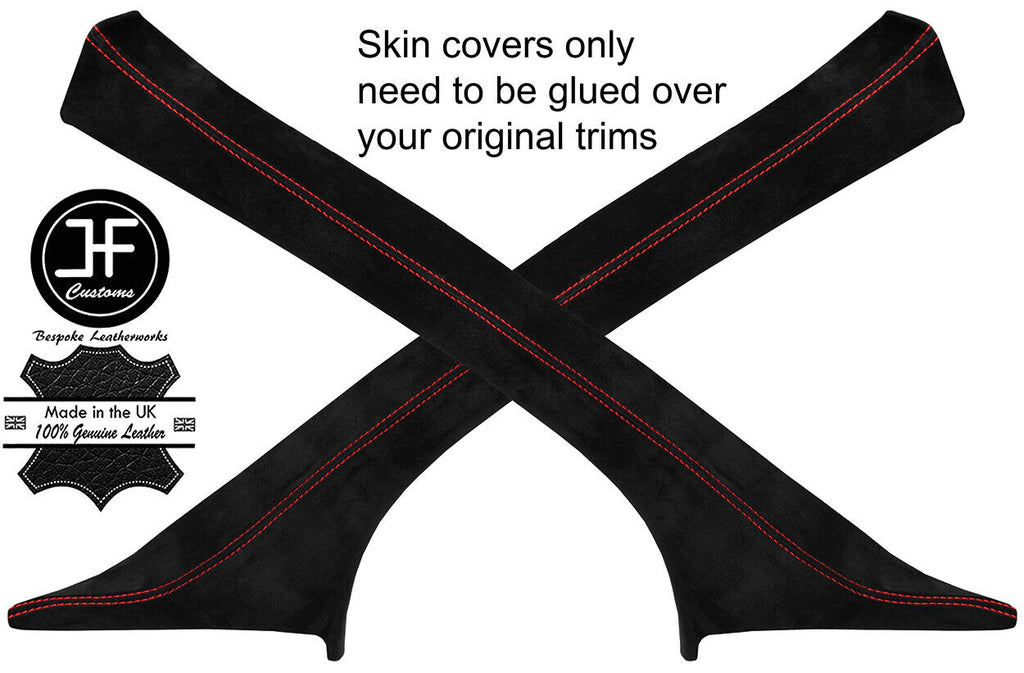 RED STITCH 2X A POST PILLAR REAL SUEDE COVERS FITS VOLVO XC60 2008-2017