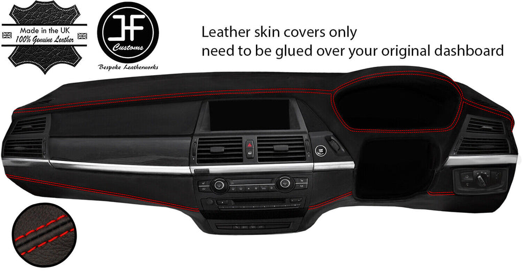 RED STITCH DASH DASHBOARD REAL LEATHER COVER FITS BMW X6 E71 E72 2007-2014