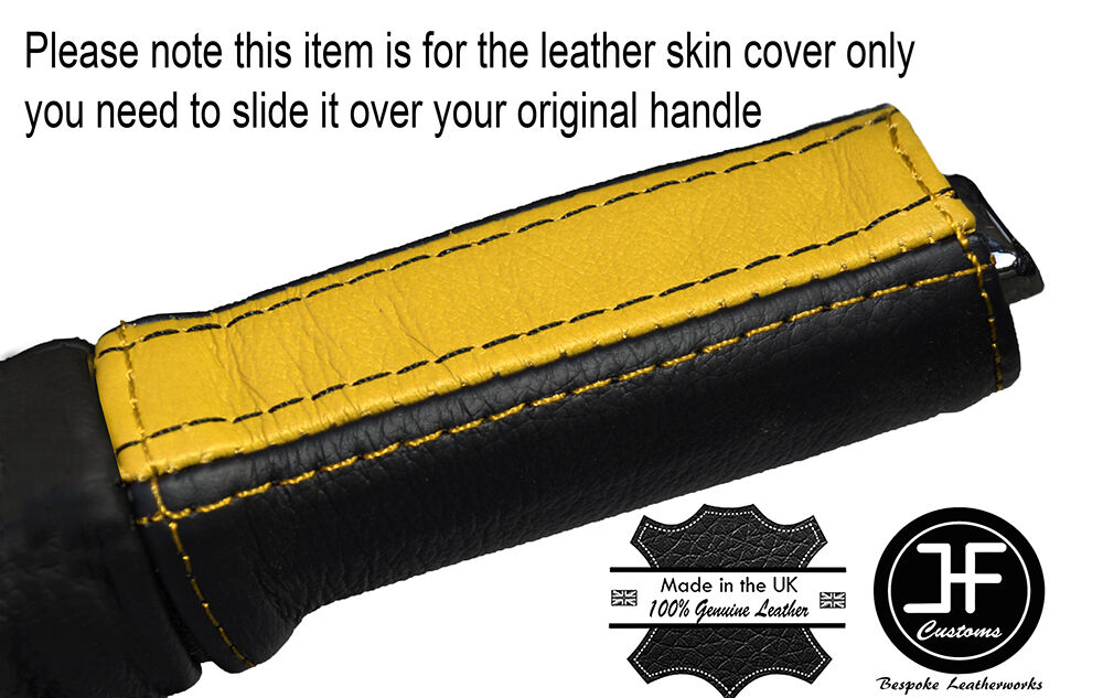 BLACK & YELLOW HANDBRAKE HANDLE LEATHER COVER FITS VAUXHALL OPEL CORSA E 2014-17