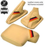 BEIGE LEATHER GERMAN STRIPES GEAR HANDBRAKE ARMREST COVER FOR BMW E36 91-98