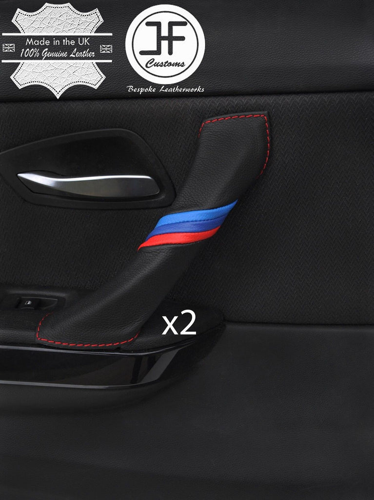RED STITCH TRI STRIPE 2X REAR DOOR HANDLE LEATHER COVERS FOR BMW E90 E91 06-13