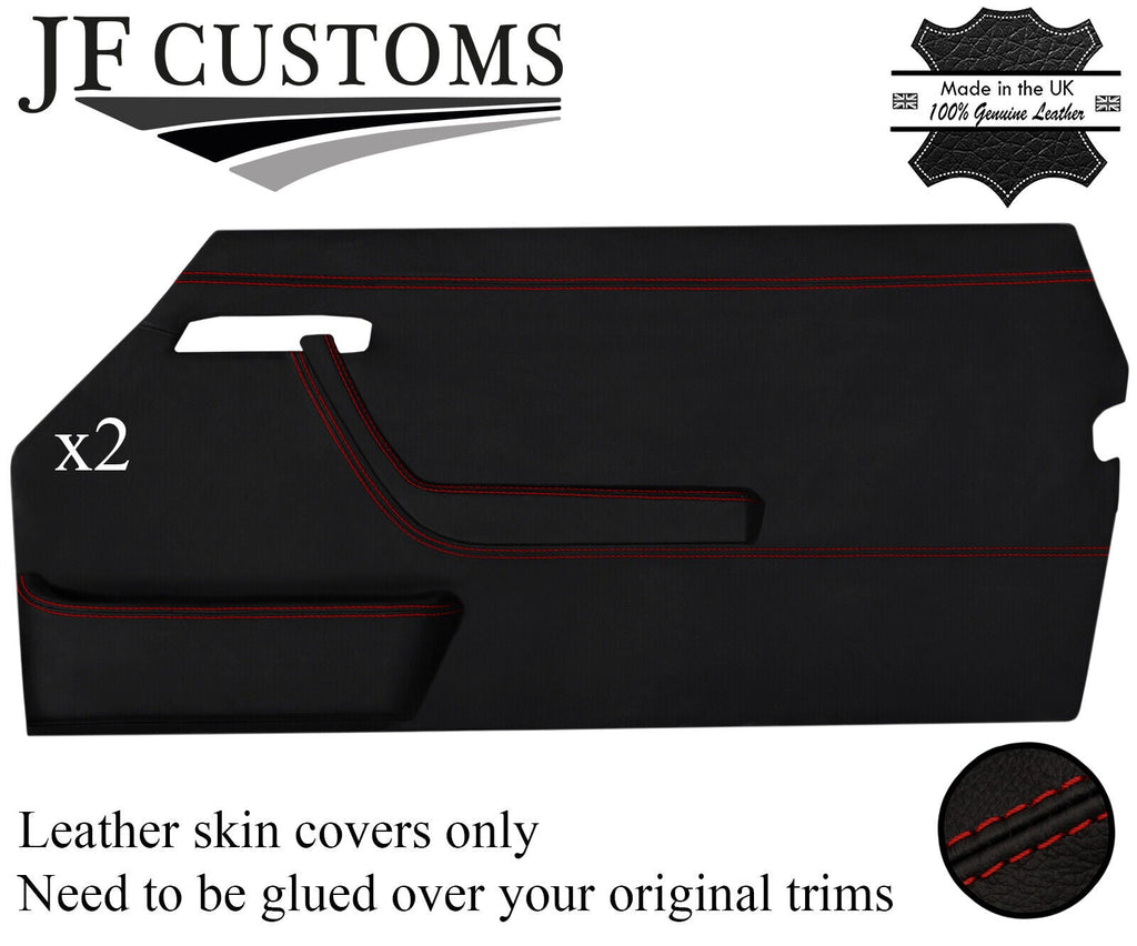 D RED STITCH LEATHER 2X FRONT DOOR CARD COVERS FITS MERCEDES SL C107 R107 85-89