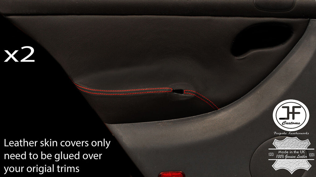 RED STITCH 2X REAR DOOR CARD TRIM LEATHER COVERS FOR SEAT LEON MK1 99-05 5 DR