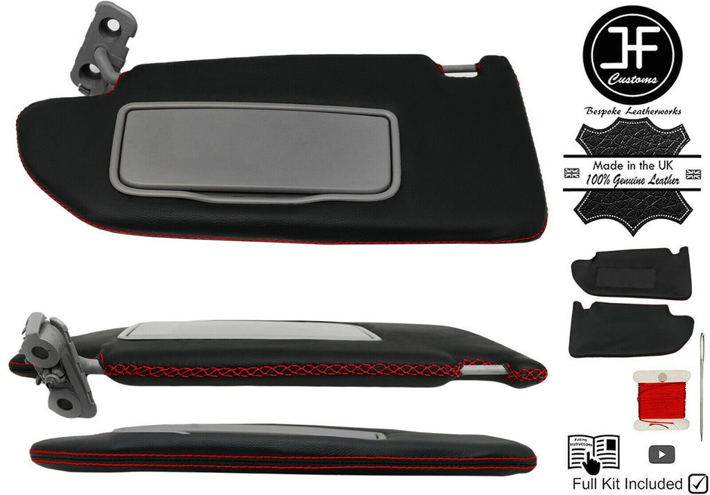 RED CROSS STITCH 2X SUN VISORS REAL LEATHER COVERS FOR VOLVO XC90 2002-2014