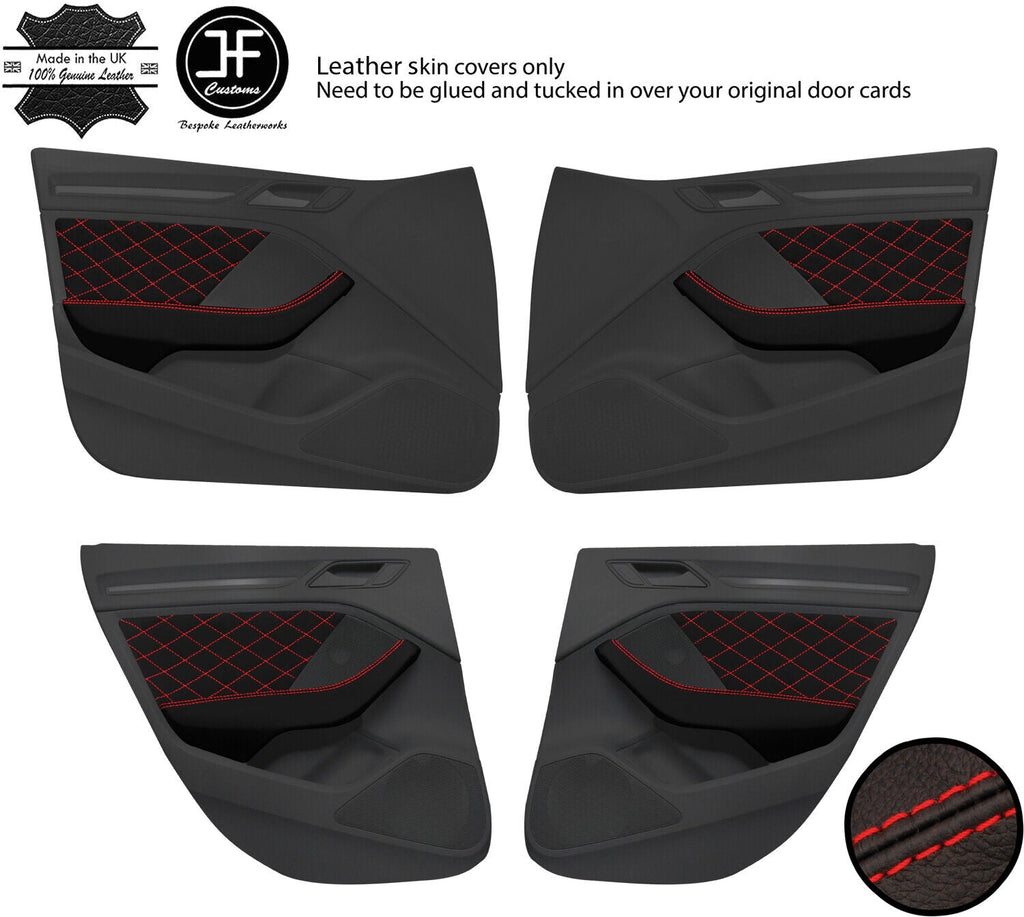 RED  STITCH DIAMOND 4X DOOR CARD TRIM KIT LTHR COVERS FOR AUDI A3 8V 13-20 5DR