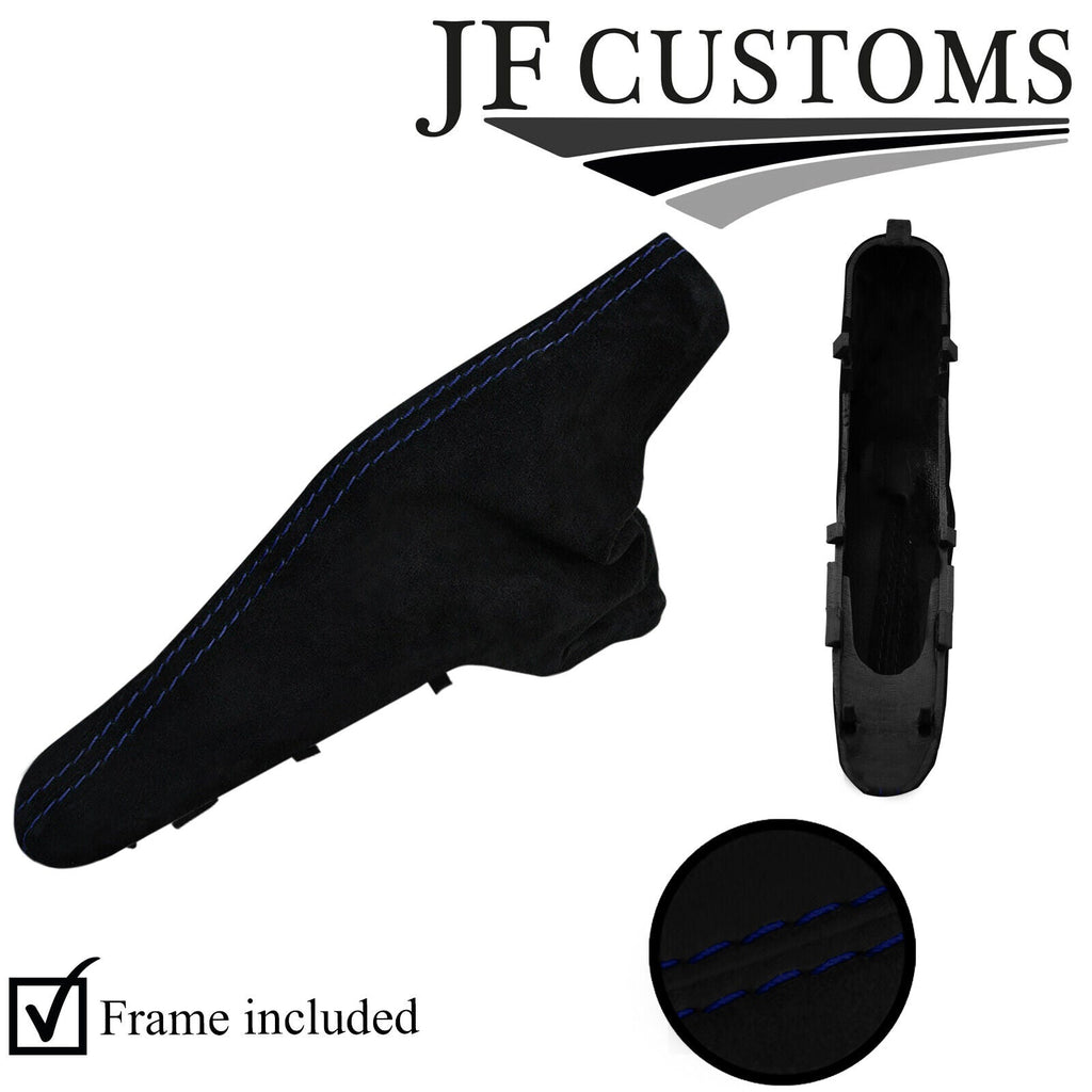 D BLUE STITCH SUEDE HANDBRAKE GAITER+PLASTIC FRAME FOR BMW MINI R50 R53 01-06