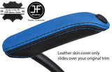 BLACK & BLUE TOP GRAIN REAL LEATHER HANDBRAKE HANDLE COVER FOR FORD KUGA 08-16