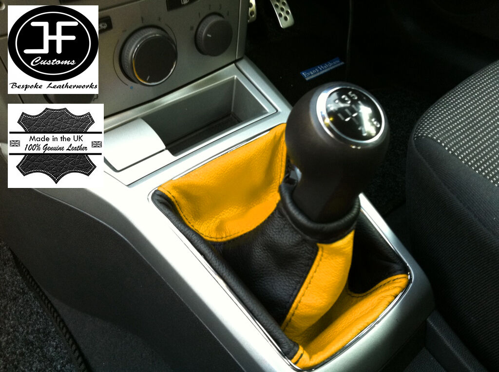 BLACK YELLOW FITS OPEL VAUXHALL ASTRA H MK5 MKV STICK GEAR GAITER LEATHER