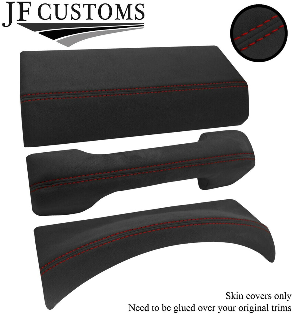 RED STITCH 3X DASH TRIM DARK GREY SUEDE COVERS FOR LAND ROVER DEFENDER 07-16