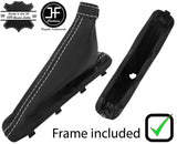 WHITE STITCH LEATHER HANDBRAKE GAITER+PLASTIC FRAME FITS FIAT DOBLO 2010-2015