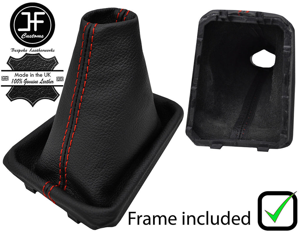 RED STITCH LEATHER MANUAL GEAR GAITER + PLASTIC FRAME FOR VW POLO 2017-2019