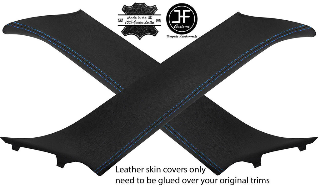 BLUE  STITCH 2X A PILLAR LEATHER COVERS FITS BMW MINI COOPER R50 R53 01-06