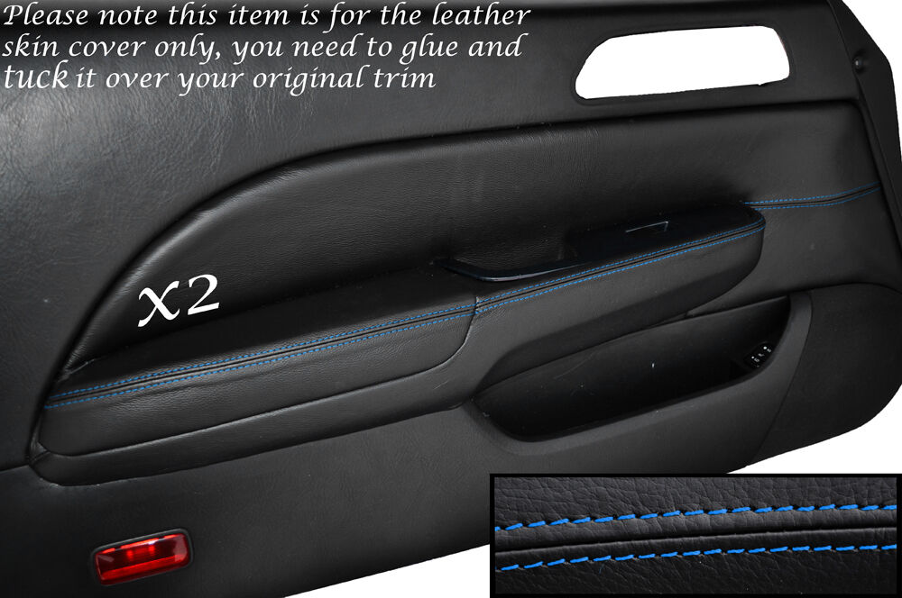 BLUE STITCHING 2X DOOR CARD SKIN COVERS FITS HONDA PRELUDE MK5 MK V 1997-2001