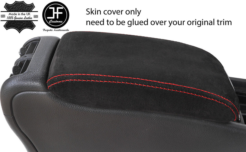 RED STITCH SUEDE ARMREST LID COVER FOR MERCEDES C CLASS C203 W203 COUPE 01-07