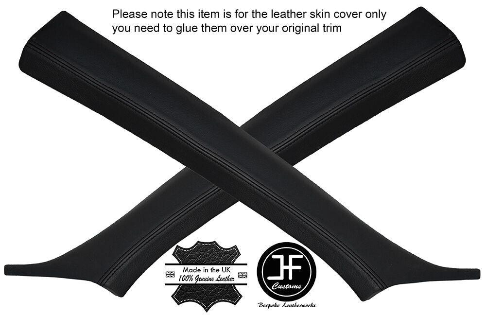 BLACK STITCHING 2X A POST PILLAR LEATHER COVERS FITS PEUGEOT 207 2006-2013