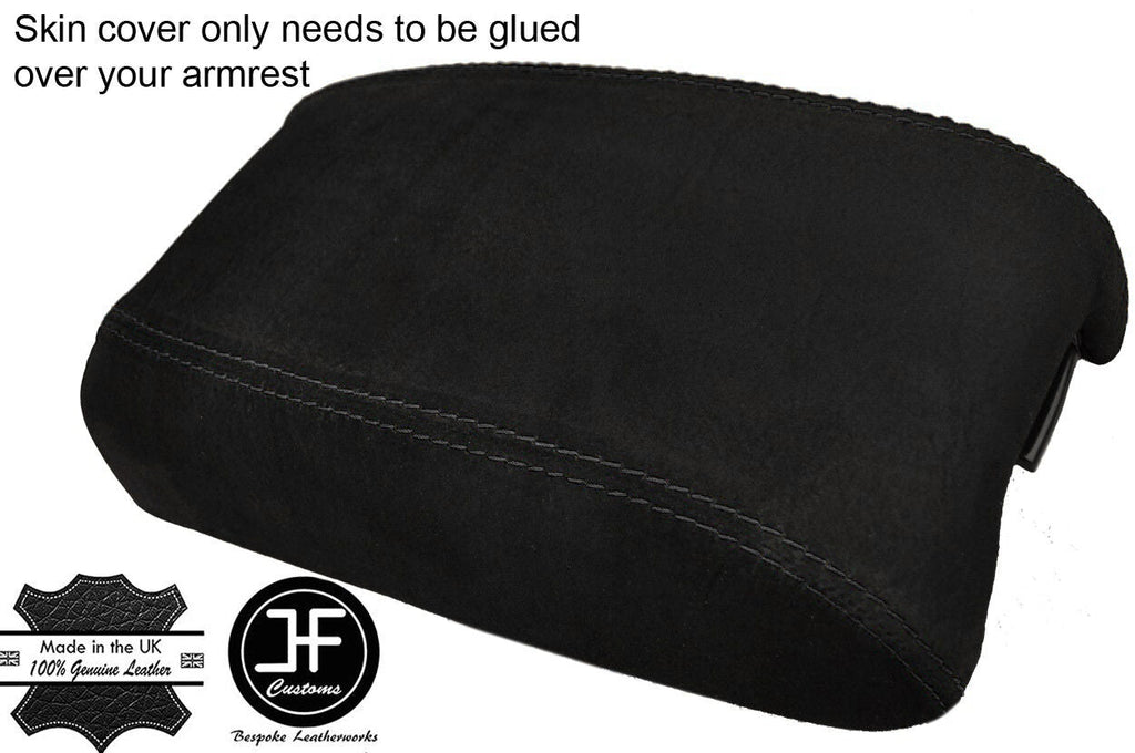 BLACK STITCH REAL SUEDE ARMREST LID COVER FITS MITSUBISHI OUTLANDER 2005-2013