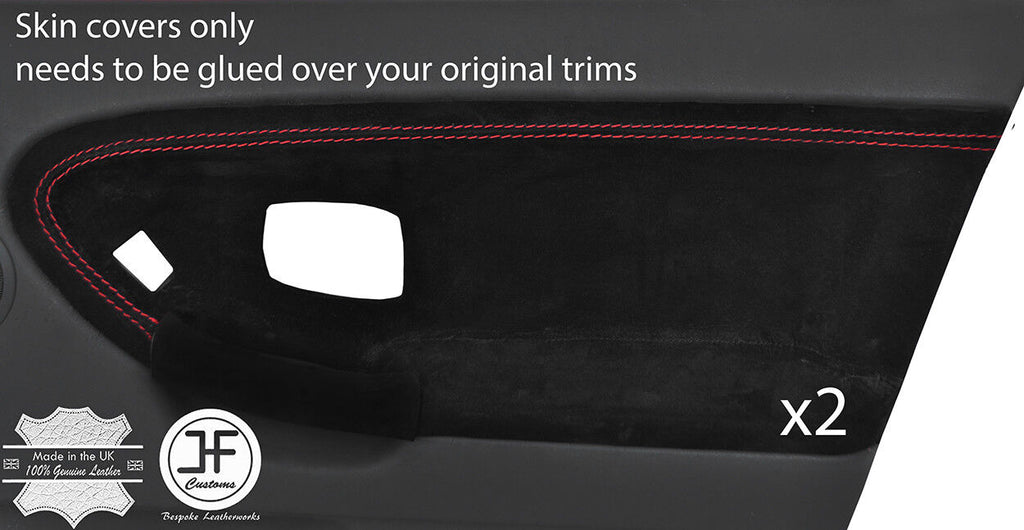 RED STITCH 2X FRONT DOOR CARD SUEDE COVER FOR BMW E36 SALOON TOURING STYLE 2