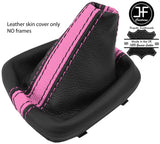 BLACK & PINK STRIPE TOP GRAIN  LEATHER MANUAL GEAR GAITER FITS AUDI A1 11-17