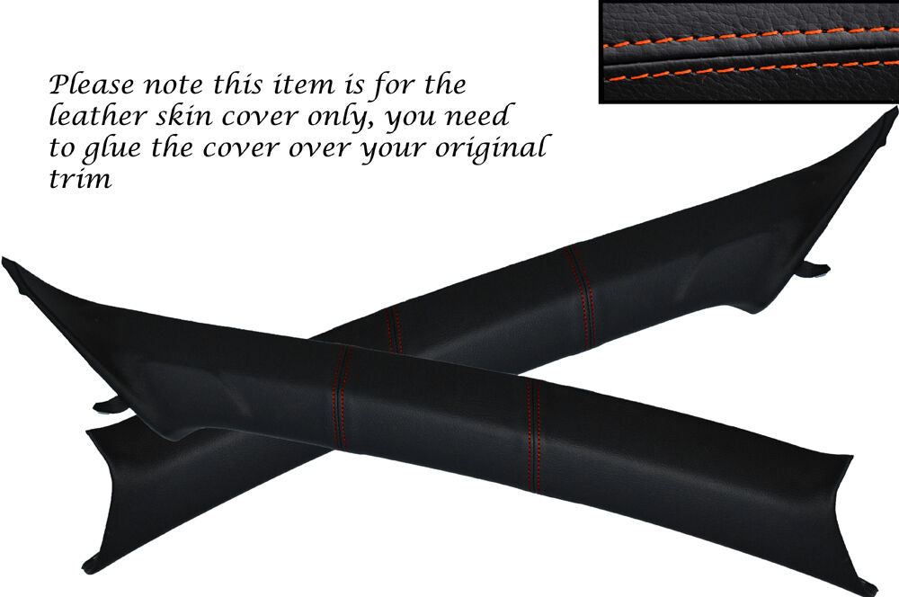 ORANGE STITCH 2X A PILLAR COVERS FITS MITSUBISHI EVO 7 8 9 VII VIII IX