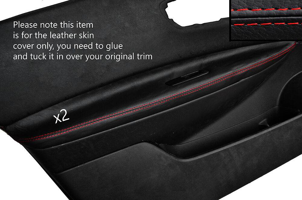 RED STITCH 2X FRONT DOOR ARMREST SKIN COVERS FITS NISSAN QASHQAI 2007-2013