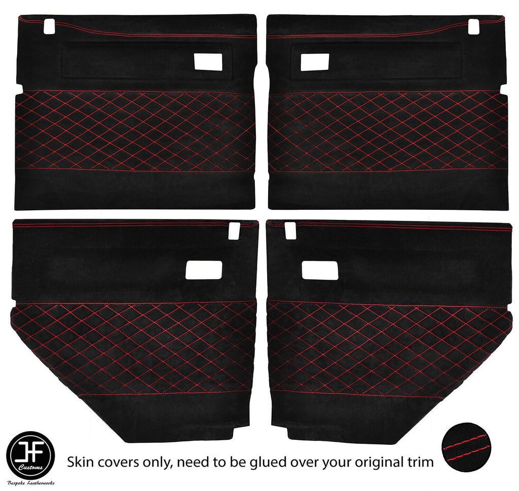 RED DIAMOND STITCH 4X DOOR CARD SUEDE COVERS FOR LAND ROVER DEFENDER 110