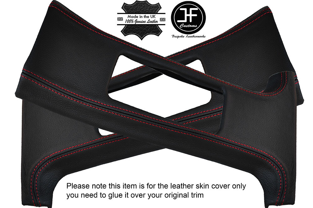 RED STICH 2X UPPER B PILLAR LEATHER COVERS FITS VW GOLF MK3 JETTA 91-98 5 DR
