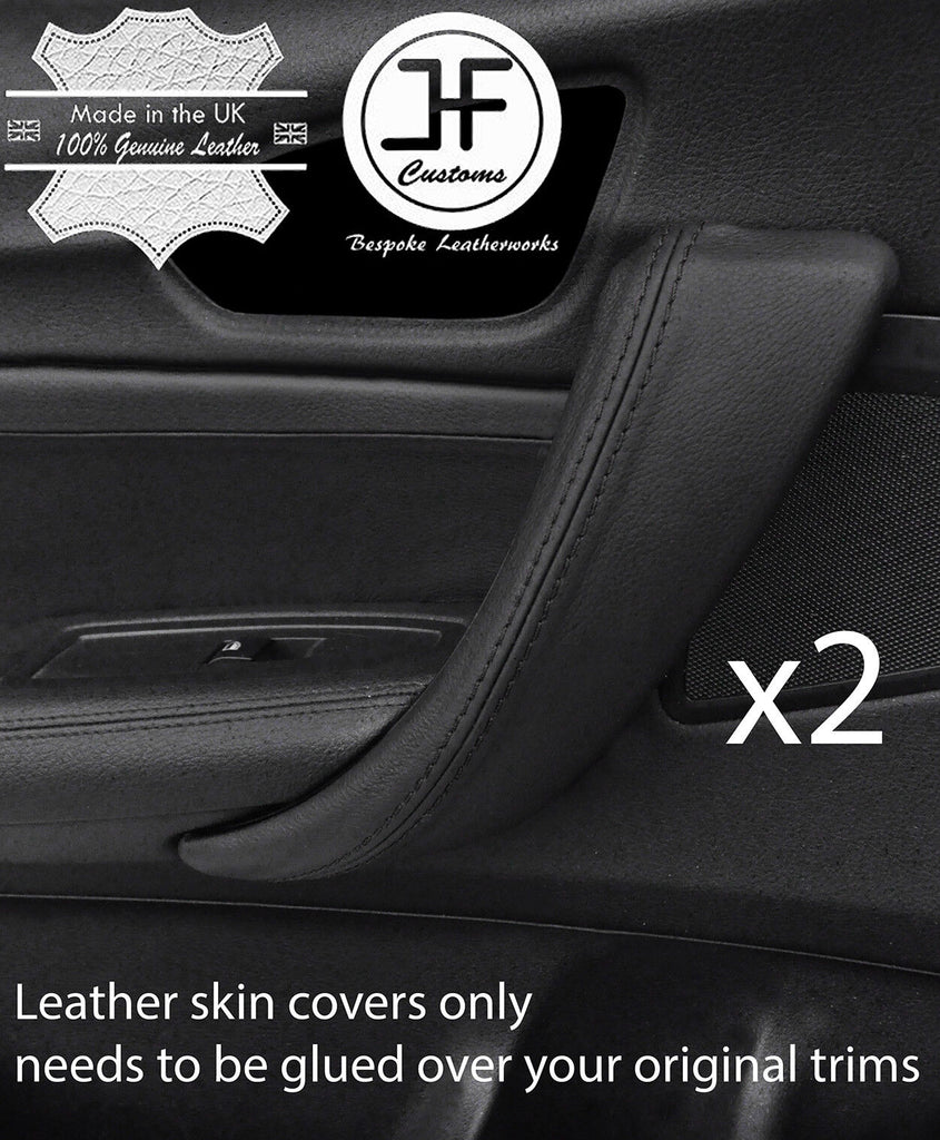 BLACK STITCH 2X REAR DOOR HANDLE TRIM LEATHER COVERS FOR BMW F20 2011-2017