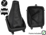 BLACK STITCH LEATHER GEAR GAITER+PLASTIC FRAME FOR MITSUBISHI SHOGUN MK3 00-06