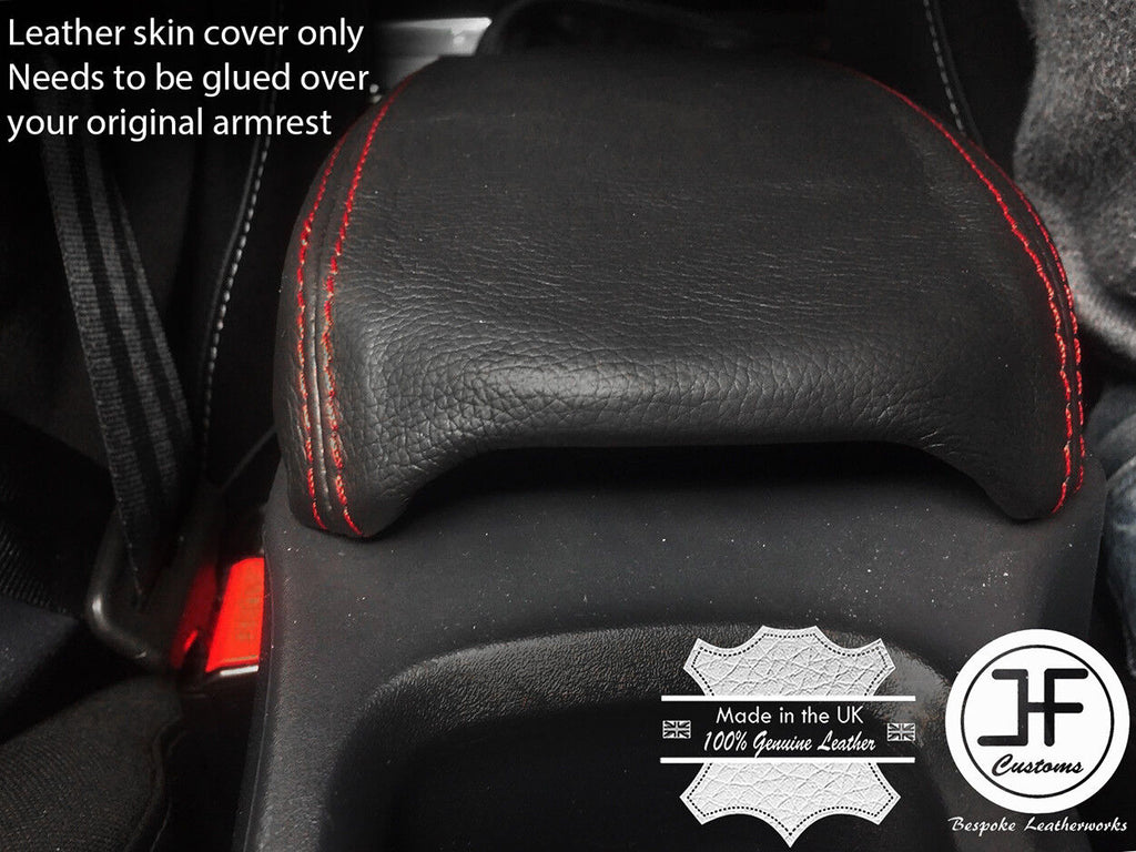 RED STITCH ARMREST LID TOP GRAIN LEATHER COVER FOR RENAULT KANGOO 2 MK2 08-14