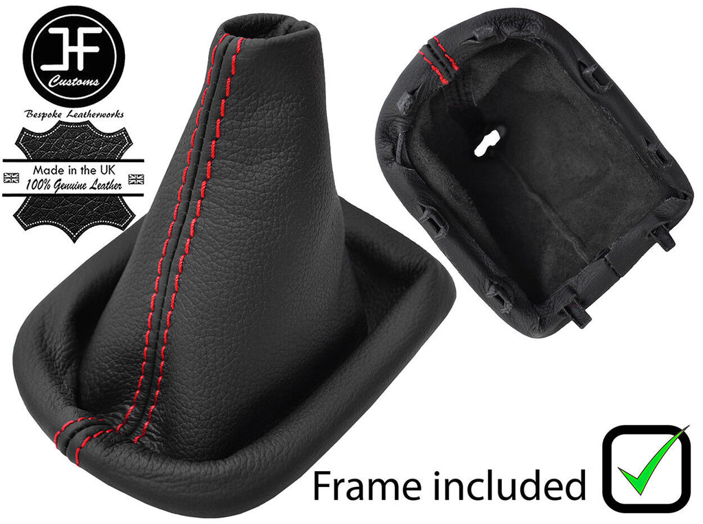 RED STITCH LEATHER GEAR GAITER + PLASTIC FRAME FOR PEUGEOT 207 & 207 CC 06-13
