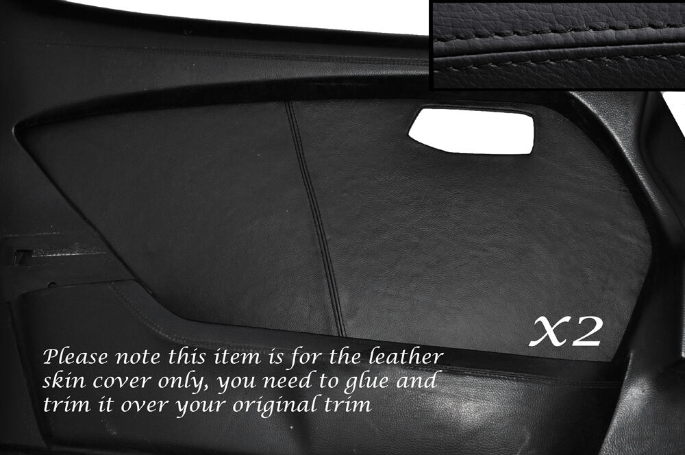 BLACK STITCHING 2X FRONT DOOR CARD LEATHER SKIN COVERS FITS MERCEDES W116 72-80