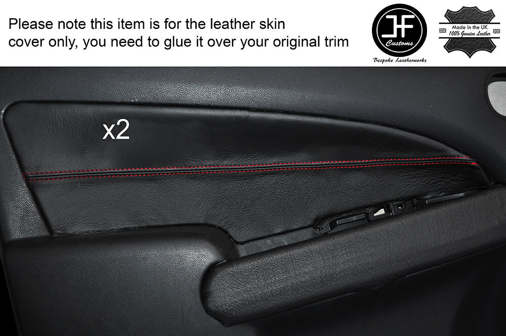 RED STITCH 2X FRONT DOOR CARD TRIM LEATHER SKIN COVER FITS MAZDA 2 2008-2015