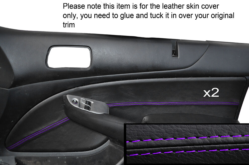 PURPLE STITCH 2X DOOR CARD TRIM SKIN COVERS FITS HONDA CIVIC COUPE EM2
