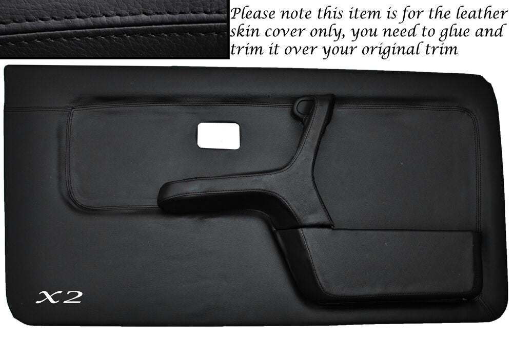 BLACK STITCH 2X FRONT FULL DOOR CARD SKIN COVERS FITS BMW 3 SERIES E30 COUPE
