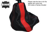 BLACK & RED STRIPE LEATHER SKIN GEAR GAITER FITS FIAT 500 & 500 ABARTH 07-14