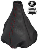 RED STITCHING DARK GREY MANUAL LEATHER GEAR GAITER FITS FIAT PANDA 2003-2011