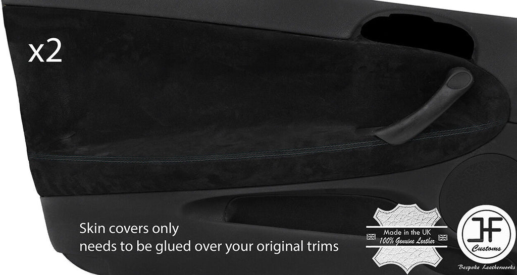 BLACK STITCHING 2X FRONT DOOR CARD TRIM SUEDE COVERS FITS ALFA ROMEO 147 3 DOOR