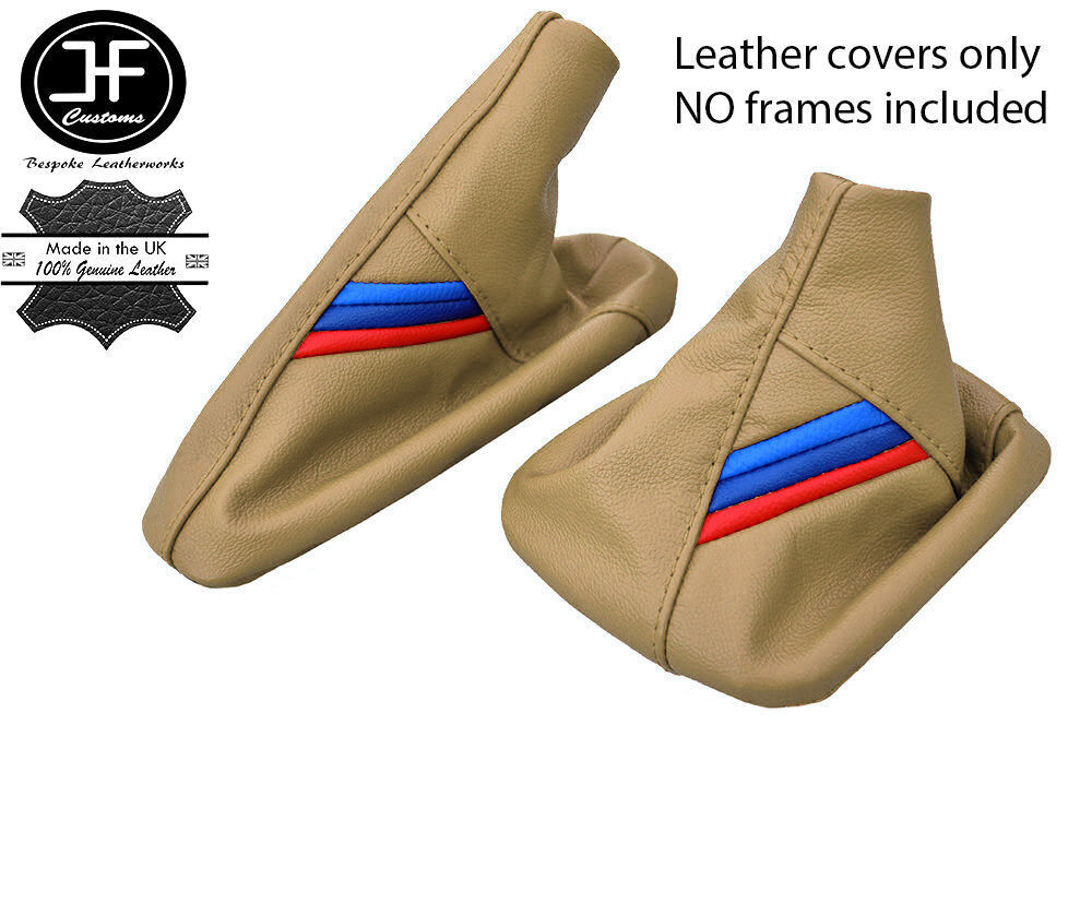SAND LEATHER TRI STRIPES GEAR HANDBRAKE GAITER FOR BMW 1 SERIES E81 E82 E87 E88