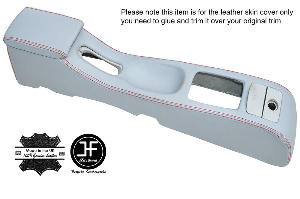 RED STITCH CENTRE CONSOLE & ARMREST GREY LEATHER COVERS FITS NISSAN FIGARO