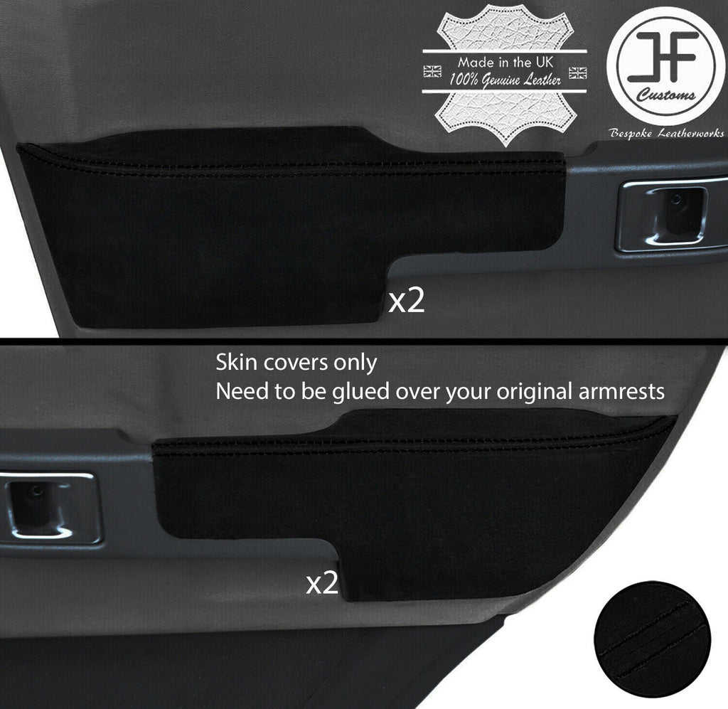 BLACK STITCH 4X SUEDE DOOR ARMREST COVERS FOR RANGE ROVER VOGUE 2002-2006