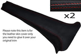 RED STITCH 2X LOWER B PILLAR LEATHER SKIN COVERS FITS JAGUAR XJ6/12 SERIES 1