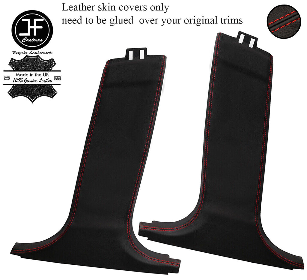 RED STITCH 2X LOWER B PILLAR LEATHER COVERS FOR BMW 5 SERIES F10 F11 10-16