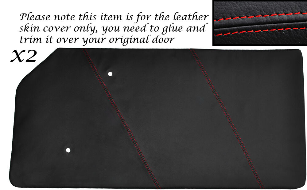 RED STITCHING 2X FRONT DOOR CARDS LEATHER SKIN COVERS FITS TRIUMPH HERALD